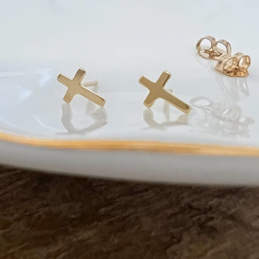 Tiny Cross Stud Earrings in 14k Gold or GF or Sterling Silver, Tiny Cross Post Earrings, Solid Gold Cross, Baptism or Confirmation Gift