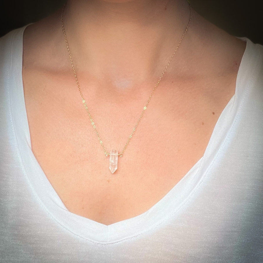 Healing Quartz Crystal Point Necklace in Gold Filled or Sterling Silver - Clear Crystal Quartz Pendant Necklace,  Long Aura Quartz Necklace