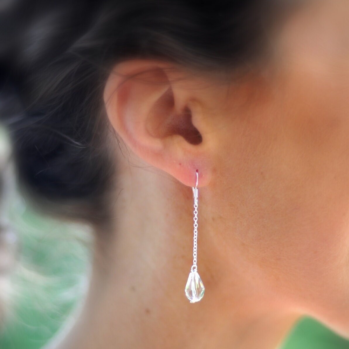 Swarovski Crystal Tear Drop Earrings, Sterling Silver - Long Teardrop - Bridal Teardrop Earrings Crystal - Unique - Simple Wedding Jewelry