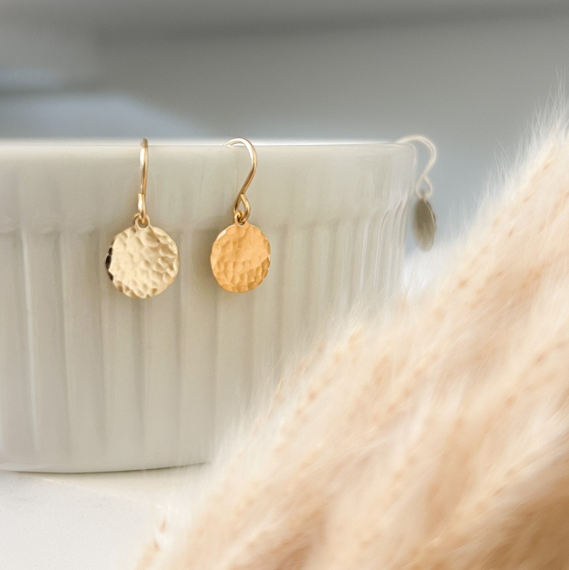 Tiny Matte Hammered Disk Earrings in Gold Filled or Sterling Silver, Little GF Circle Earrings, Lightweight and Minimal Earring for Everyday