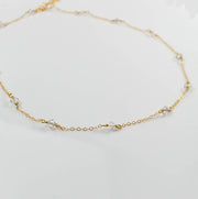Clear Crystal Station Chain Necklace in Gold Filled or Sterling Silver, Tin Cup Necklace, Crystal Wedding Necklace for Bride or Bridesmaid