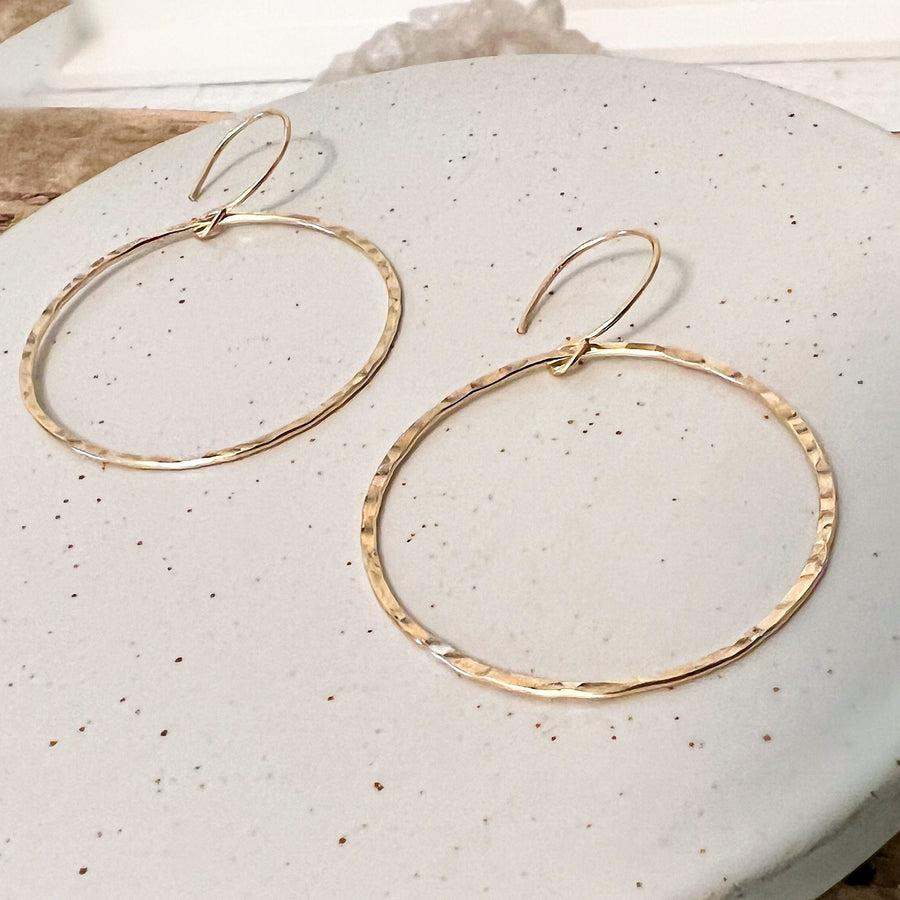 Gold Filled or Sterling Silver Hammered Open Circle Earrings, Large and Lightweight Statement Earring