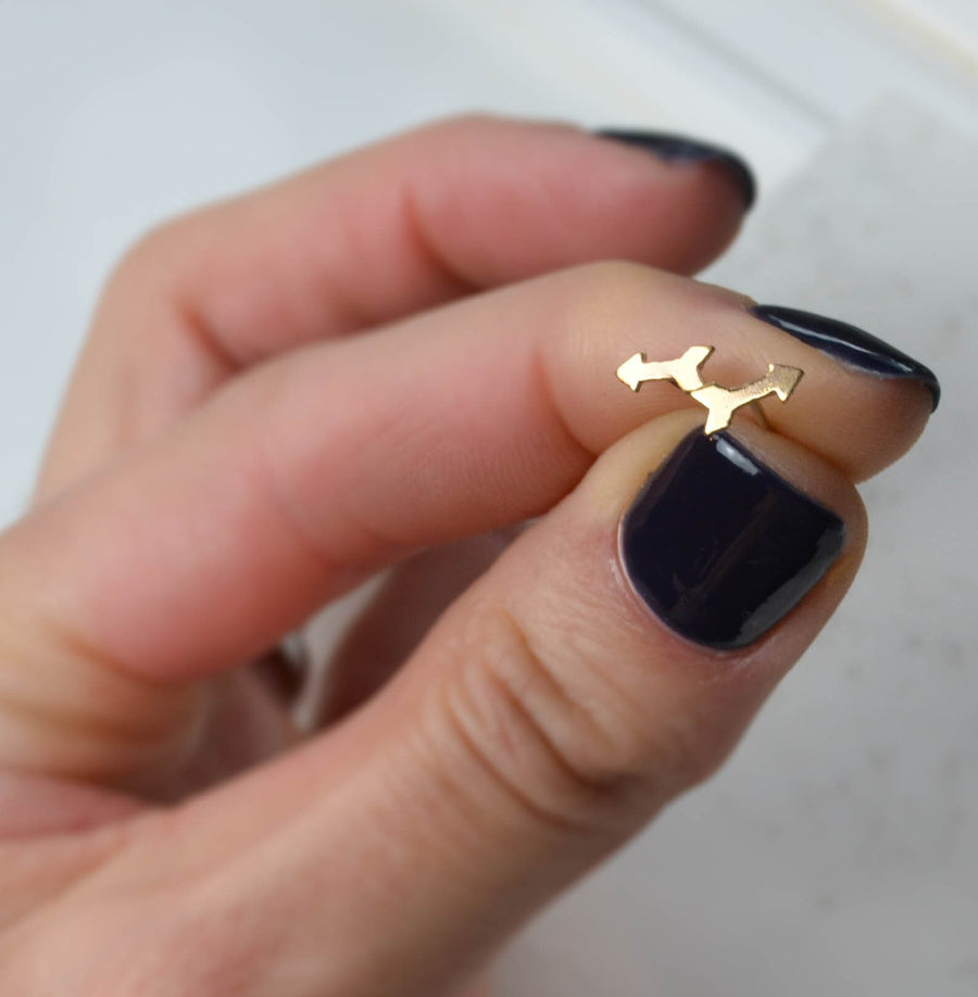 Tiny Gold Filled Arrow Stud Earrings, Gold Arrow Post Earrings, Small Second Hole Earrings