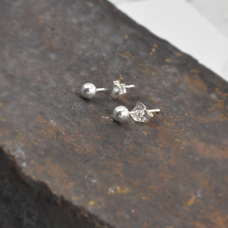 3mm Pair Gold Filled or Sterling Silver Ball Stud Earrings, GF Ball Post Earrings Second Hole Ball Earrings