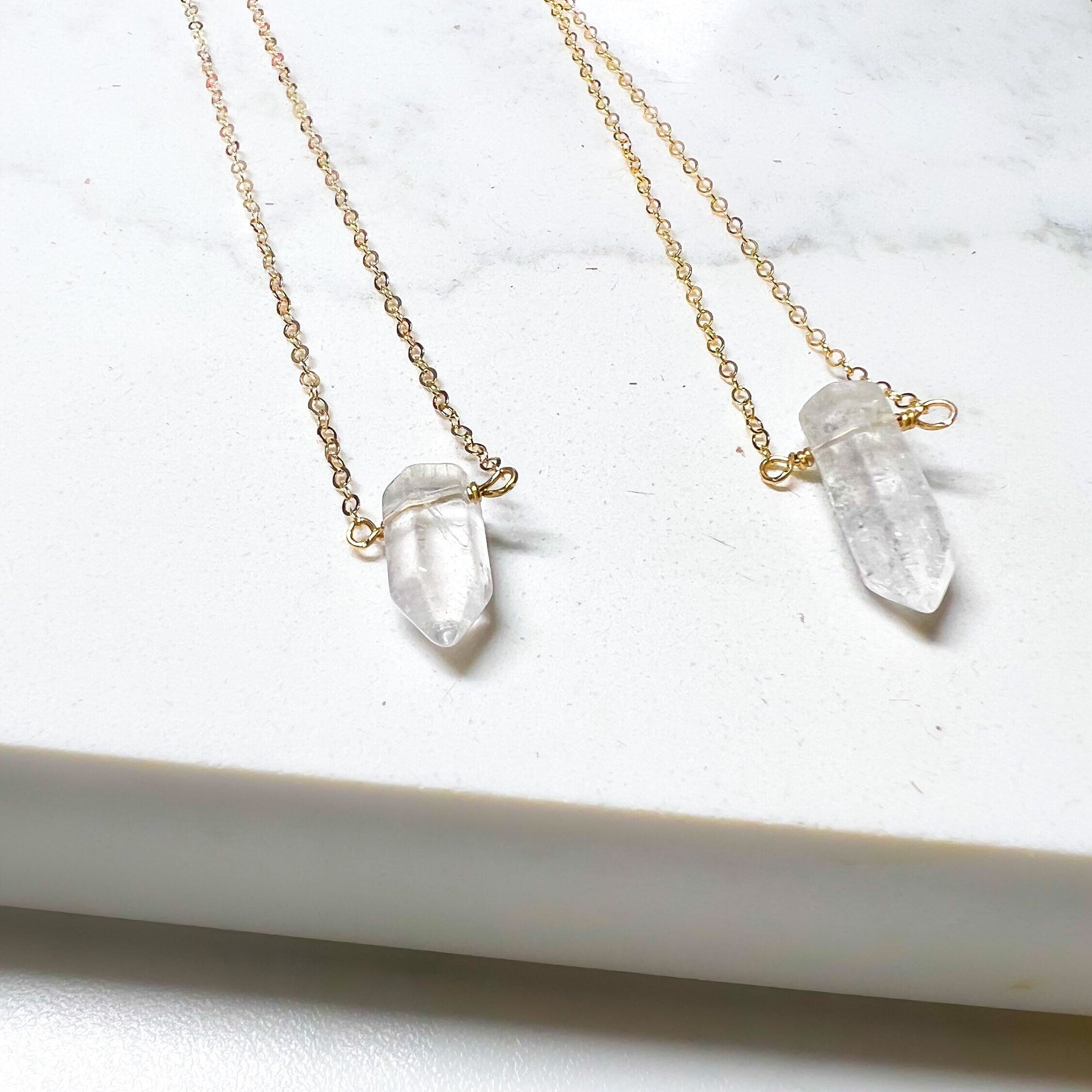 Healing Quartz Crystal Point Necklace in Gold Filled or Sterling Silver - Clear Crystal Quartz Pendant Necklace, Long Aura Quartz Necklace