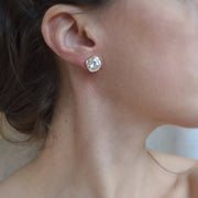 Classic Cushion Cut Swarovski Crystal Studs in Gold Filled or Sterling Silver, Large CZ Square Crystal Post Earrings,