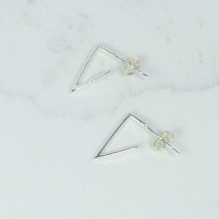 Triangle Huggie Hoop Post Earring in Sterling Silver, Triangle Stud Earrings, Angled Earring