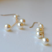 Long Pearl Drop Chain Earring in 14k Gold Filled or Sterling Silver, Three Pearl Dangle, Wedding Pearl Earrings