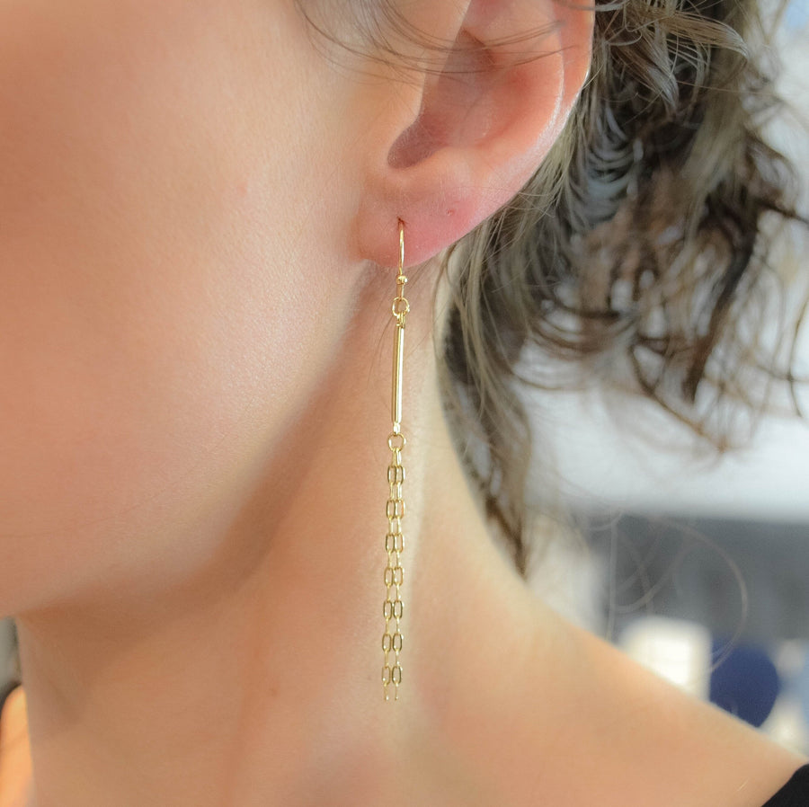 Thin Chain Earrings, Long Gold Chain Dangle, Gold Bar Earrings, Minimal Earrings, Gold Threader Earrings, Chain Earrings Silver