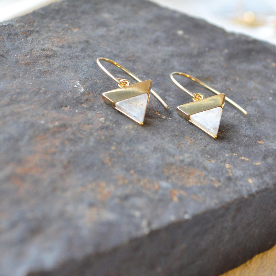 Iridescent Labradorite Triangle Earrings in Gold Filled, Triangle Drop Earrings