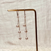 Long Pearl Drop Chain Earring in 14k Gold Filled or Sterling Silver, Three Pearl Dangle, Wedding Pearl Earrings