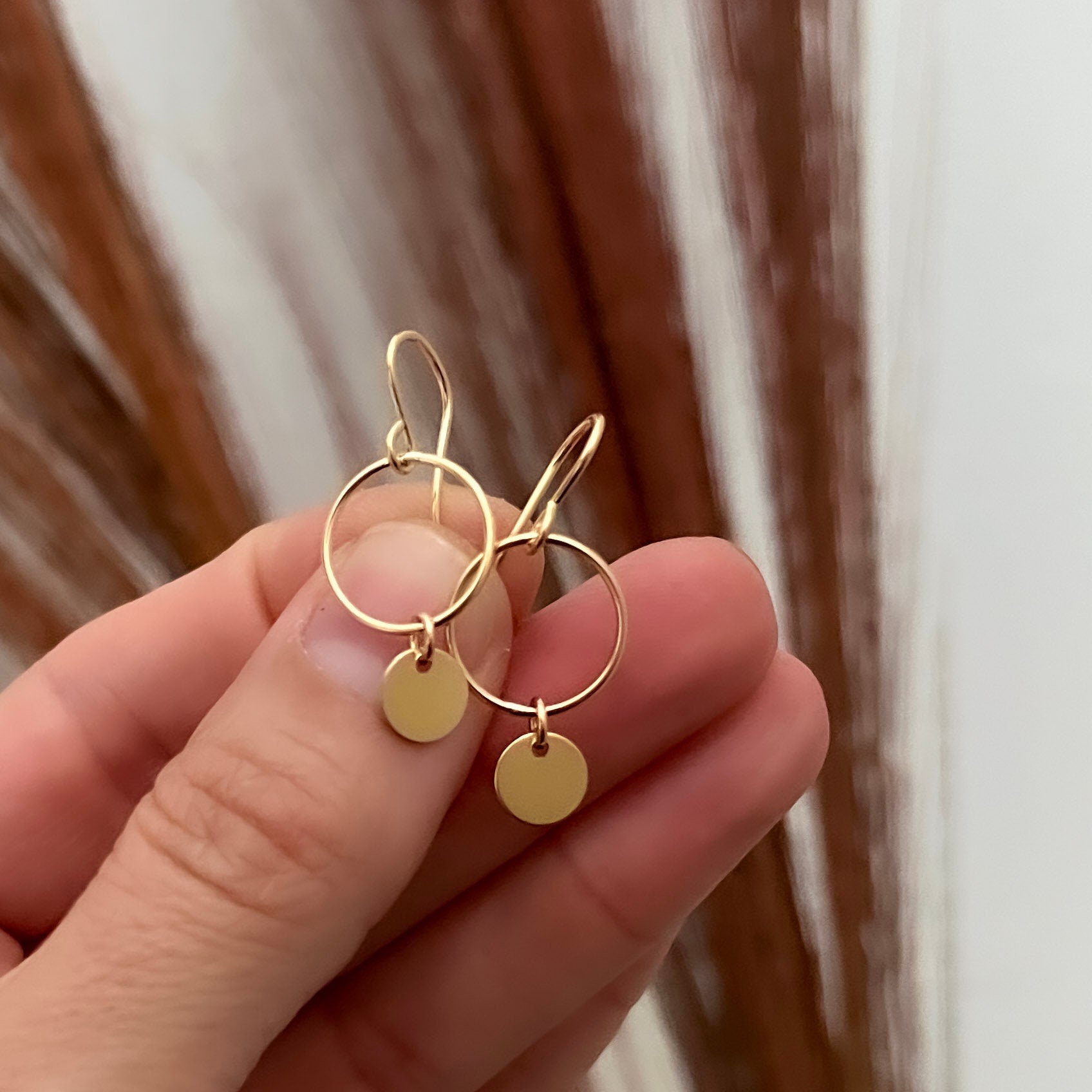 Circle and Disk Dangle Earrings in Gold Filled or Sterling Silver, Jewelry Gift for Her, Lightweight and Waterproof for Everyday