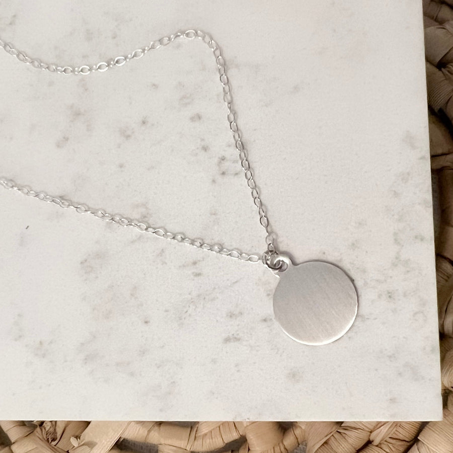 Large Satin Circle Pendant Necklace in Gold Filled or Sterling Silver, Matte Round Disk Charm Necklace, Gift for Her