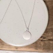 Large Satin Circle Pendant Necklace in Gold Filled or Sterling Silver, Matte Round Disk Charm Necklace, Gift for Her