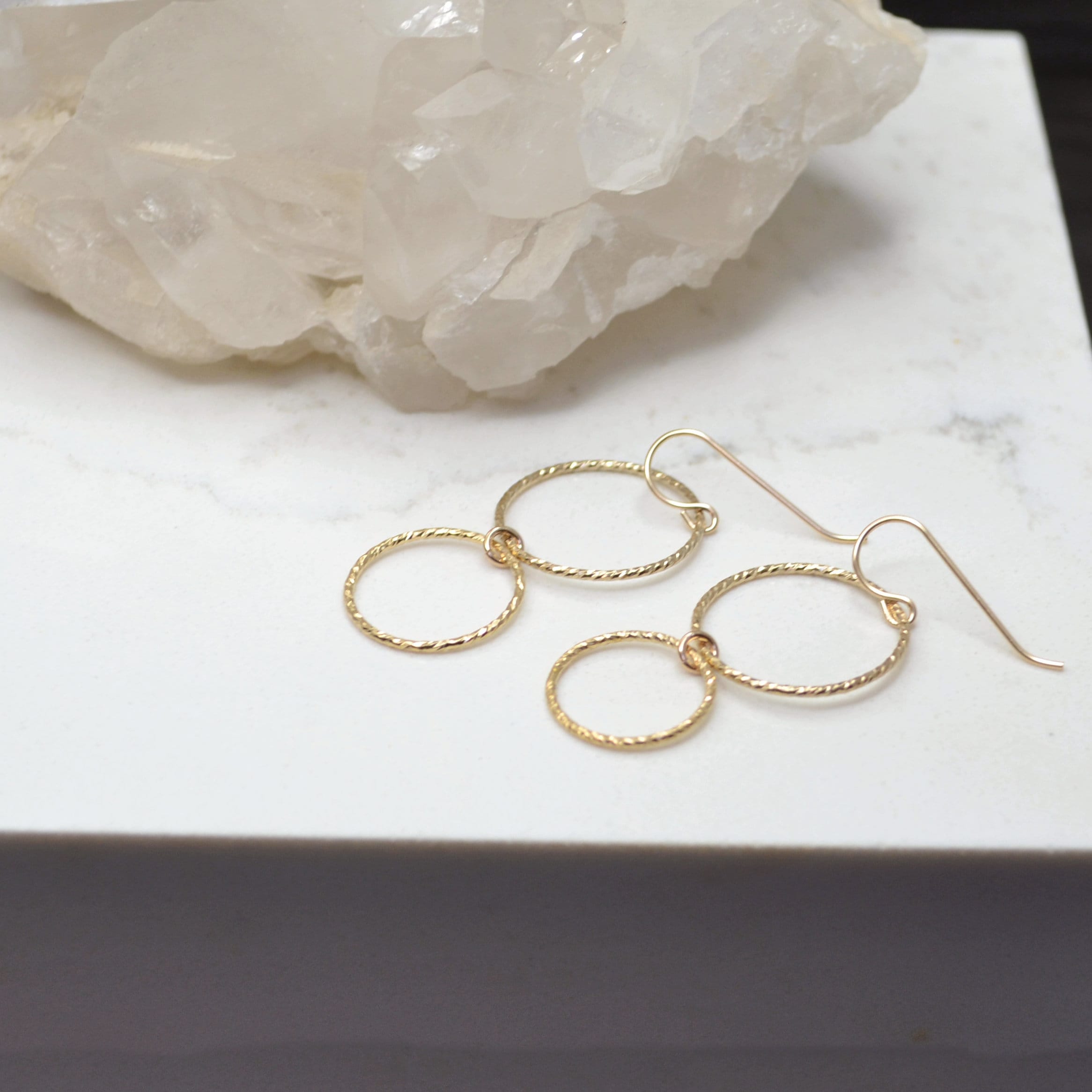 Simple Elegant Gold Filled Circle Earrings, Sparkle Dangle Drops, Lightweight and Comfortable Jewelry Gift