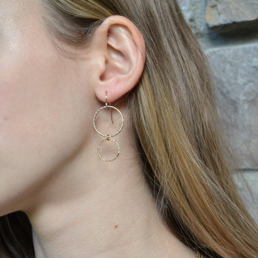 Simple Elegant Gold Filled Circle Earrings, Sparkle Dangle Drops, Lightweight and Comfortable Jewelry Gift