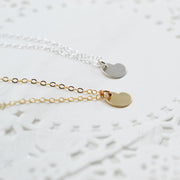 Tiny Heart Penadant Necklace in Gold Filled or Sterling Silver Matte Satin, Small Flat Heart Charm Necklace, Gift for Her