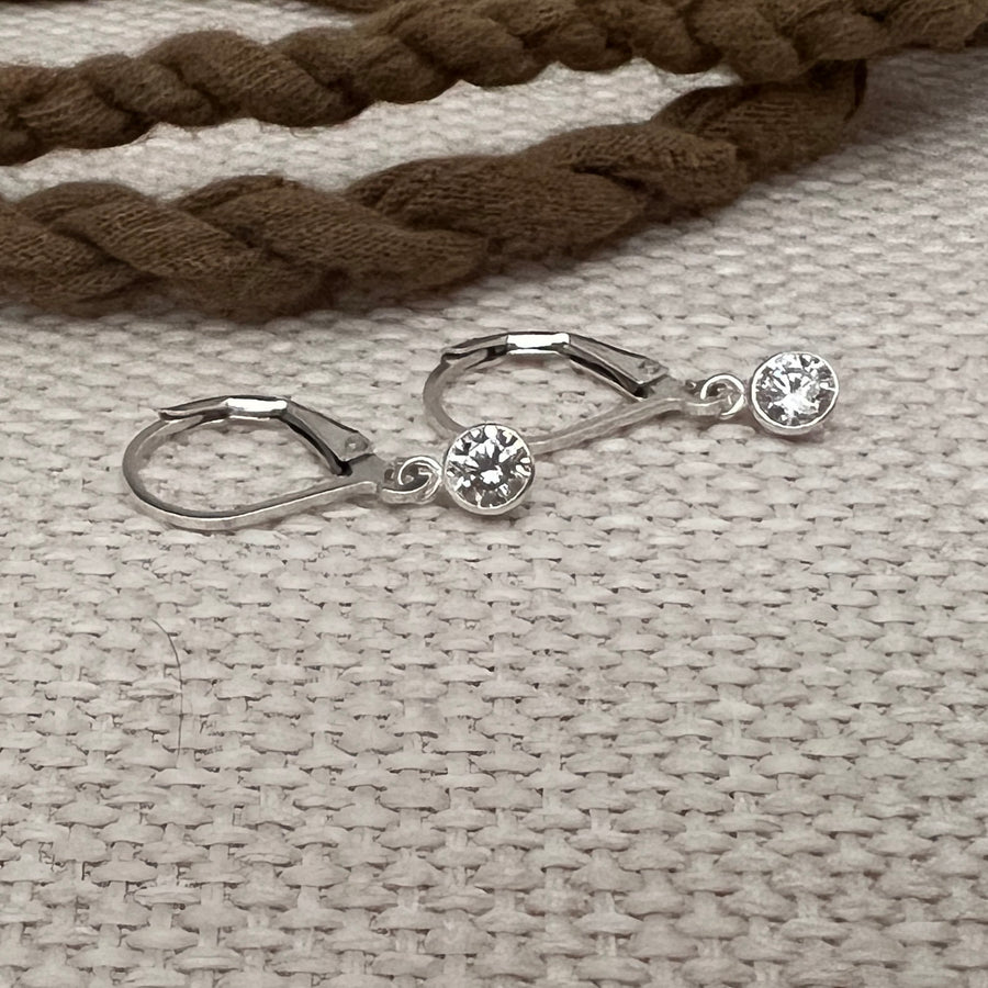 Tiny CZ Lab Diamond Dangle Earrings Gold Filled or Sterling Silver, Bridesmaid or Simple Bride, Hook or Latch Back, Leverback