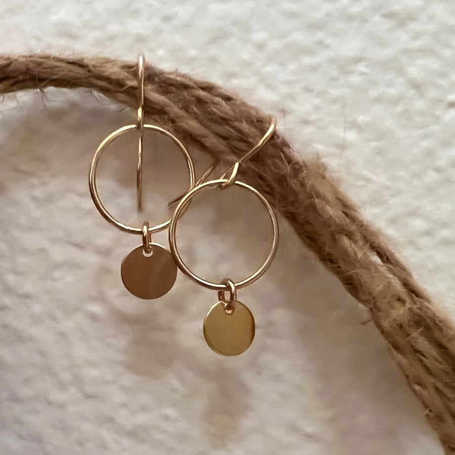 Circle and Disk Dangle Earrings in Gold Filled or Sterling Silver, Jewelry Gift for Her, Lightweight and Waterproof for Everyday