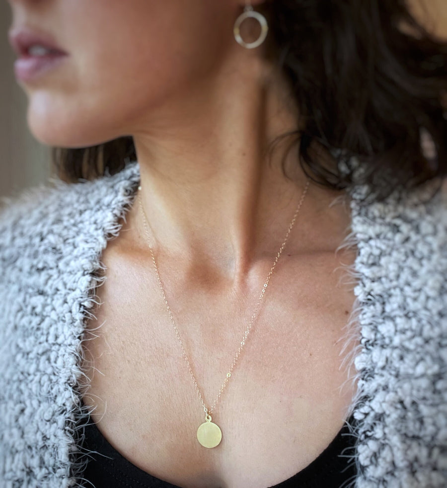 Large Satin Circle Pendant Necklace in Gold Filled or Sterling Silver, Matte Round Disk Charm Necklace, Gift for Her