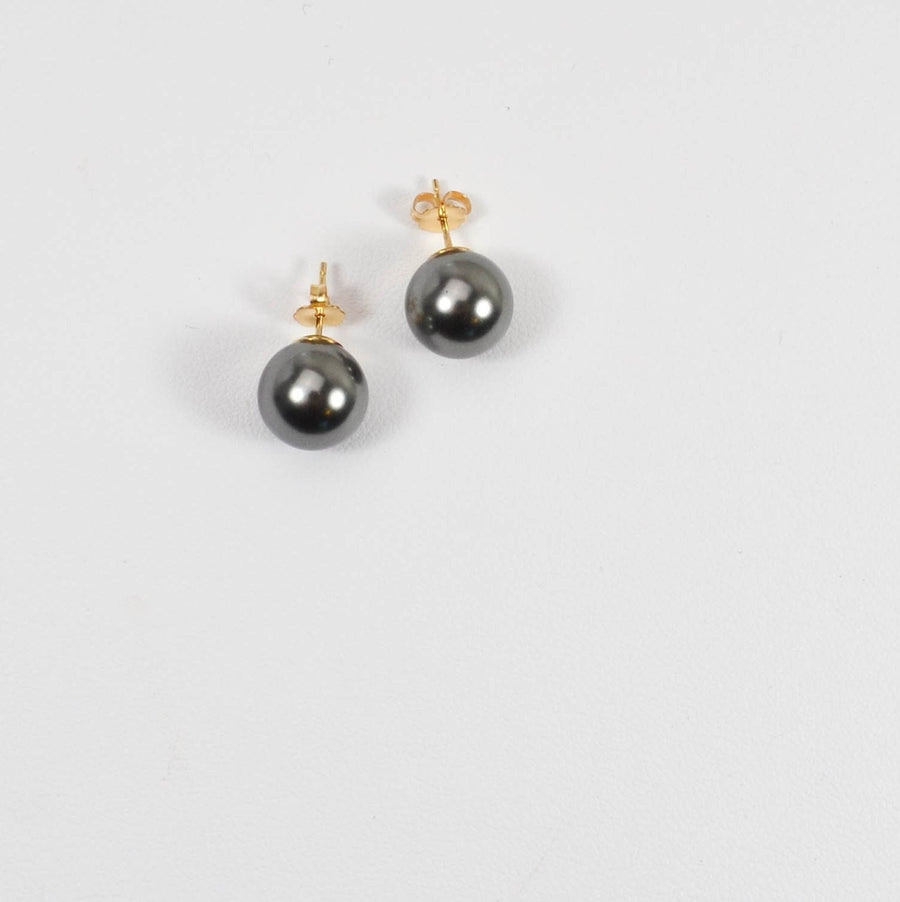 Large Round Black Pearl Studs with Sterling Silver or Gold Filled, Dark Blue Gray Pearl Earrings for Wedding Jewelry, Bridesmaids Gifts