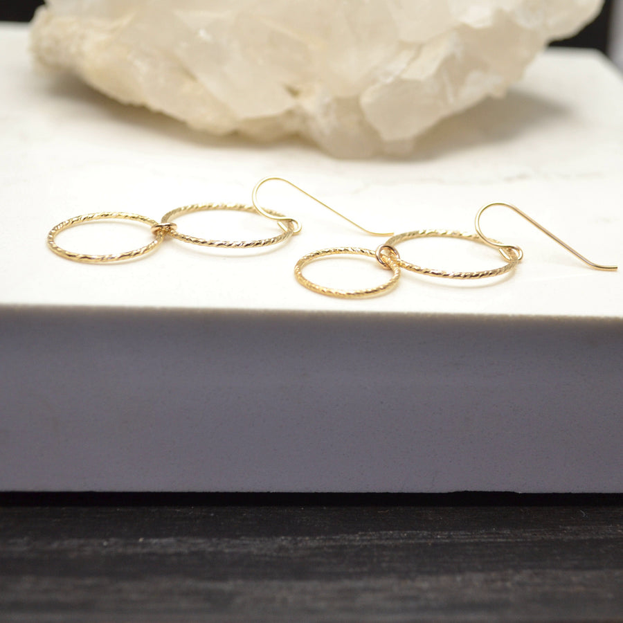 Simple Elegant Gold Filled Circle Earrings, Sparkle Dangle Drops, Lightweight and Comfortable Jewelry Gift