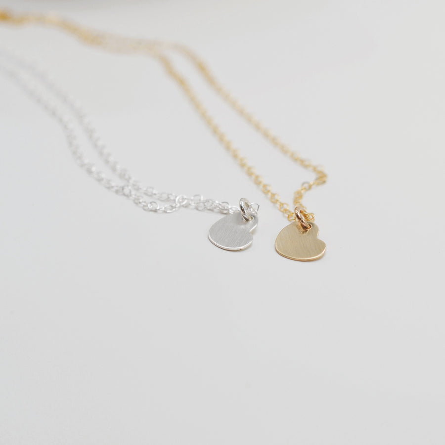 Tiny Heart Penadant Necklace in Gold Filled or Sterling Silver Matte Satin, Small Flat Heart Charm Necklace, Gift for Her