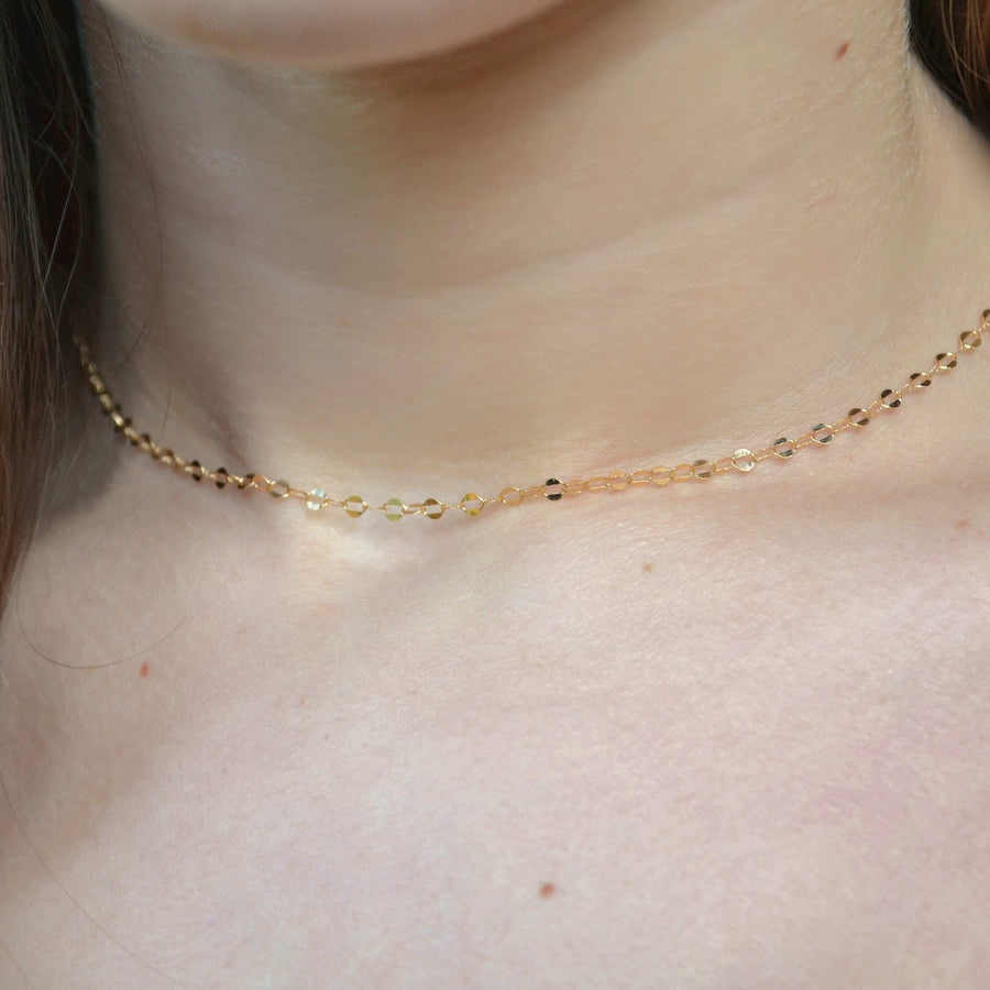 Open Confetti Adjustable Chain Necklace in Gold Filled or Sterling Silver, Dapped Stacking Chain Layering, Flat Oval Thick Delicate Chain