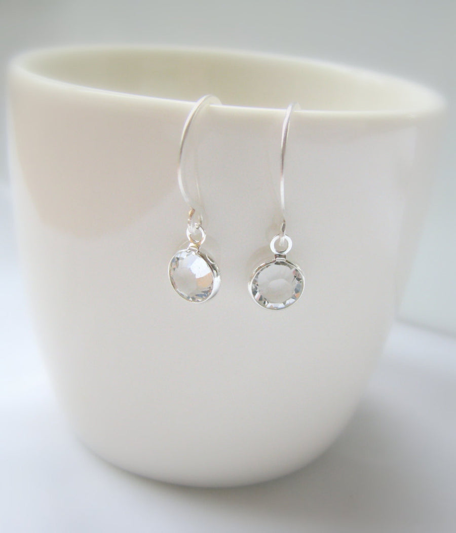 Swarovski Crystal Earrings, Clear Crystal, Small Sterling Silver Earrings - Tiny Drop Dangle - Everyday Earrings, Bridesmaids Gift, Delicate