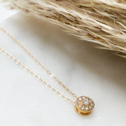 Floating Slide Pave Diamond Pendant Necklace in Gold Filled Round Diamond Pendant, Circle Cubic Zirconia, Bridesmaids Present Wedding Gift