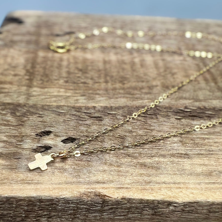 Personalized Tiny Cross Pendant Necklace in Gold Filled  or Sterling Silver, Christian Charm, First Communion Confirmation Baptism Gift