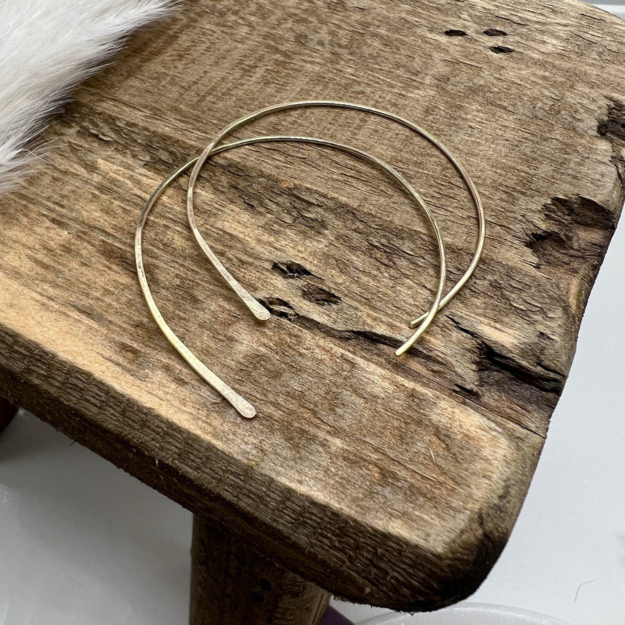 Large Minimal Thin Wire Hoops in Gold Filled or Sterling Silver, Dainty Gold Hoop, Silver Wire U Shape Hammered Arc