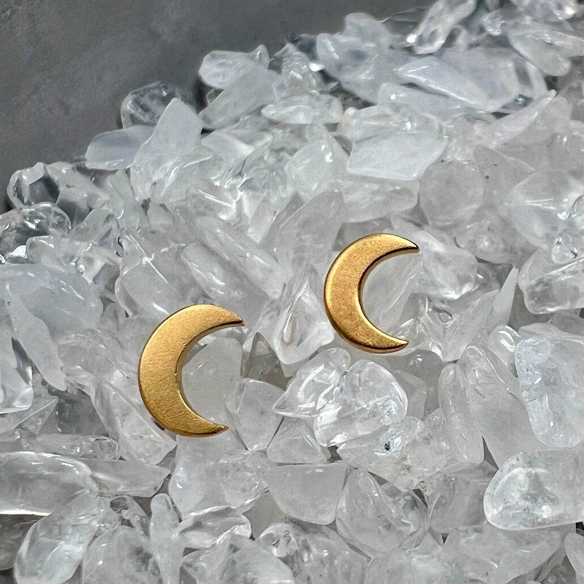 Matte Crescent Moon Stud Earrings in Gold or Sterling, Half Moon Post Earrings, Second Hole Earrings, Unisex, Star