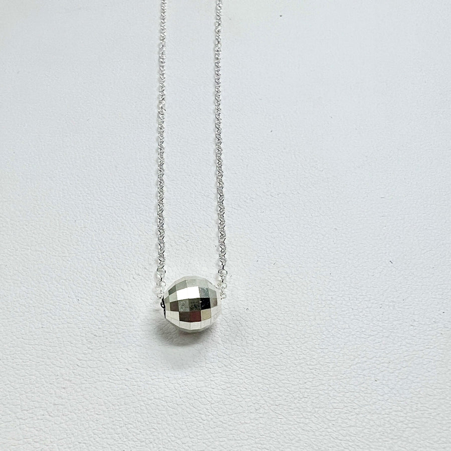 Sterling Silver Disco Ball Pendant on a Dainty Chain, Mirror Ball Charm Necklace, Silver Golf Ball Necklace