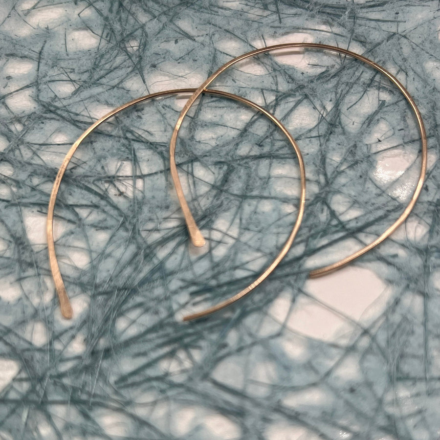 Large Minimal Thin Wire Hoops in Gold Filled or Sterling Silver, Dainty Gold Hoop, Silver Wire U Shape Hammered Arc