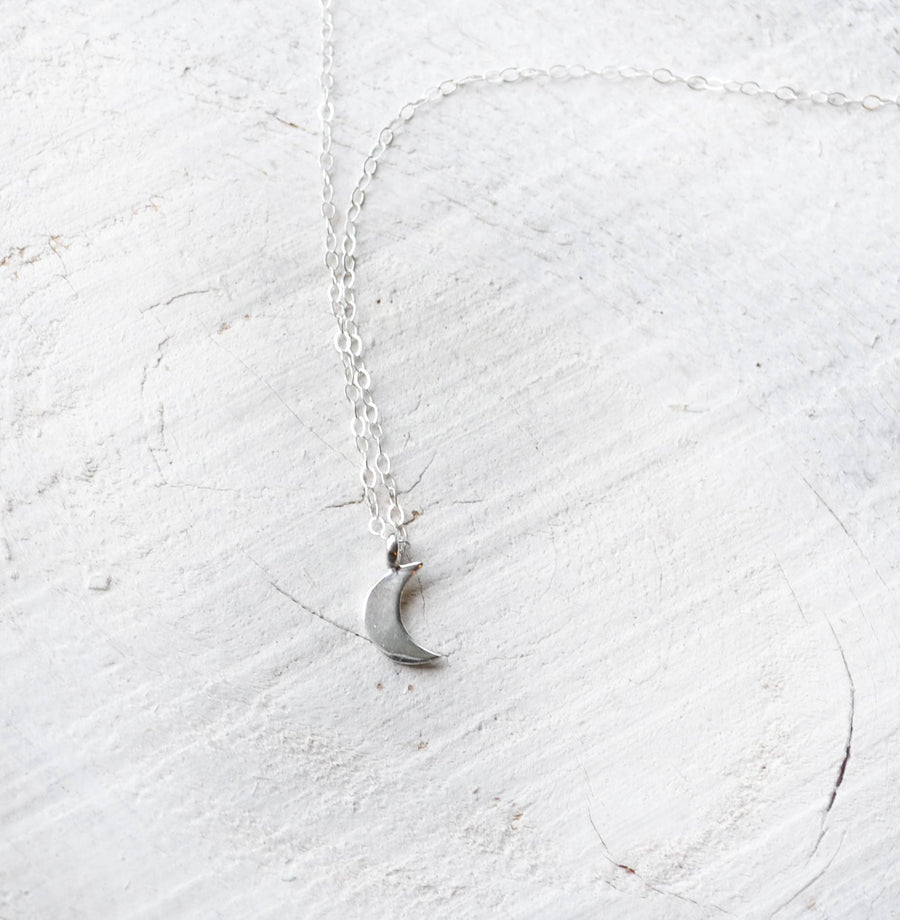 Petite Sterling Crescent Half Moon Necklace, Silver Moon Pendant, Small Moon Charm, Everyday Necklace