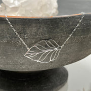 Off Center, Horizontal Sterling Silver Leaf Necklace
