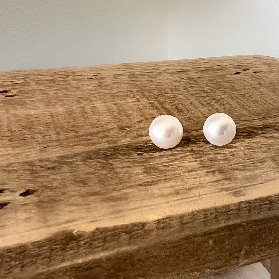 14k Gold Filled Freshwater Pearl Studs in 8-8.5 mm, Genuine Pearl Post Earrings, Real Pearls, Gift for Her, Bridesmaid Wedding