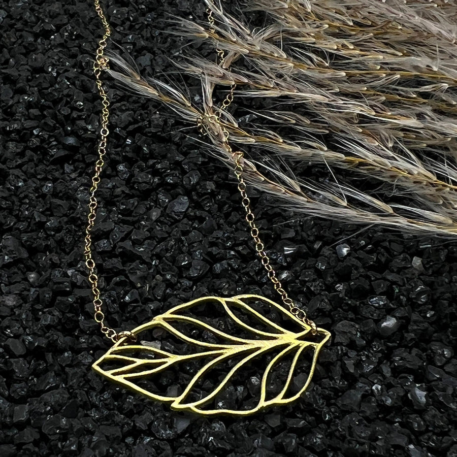 Sideways Gold Filled Leaf Pendant Necklace