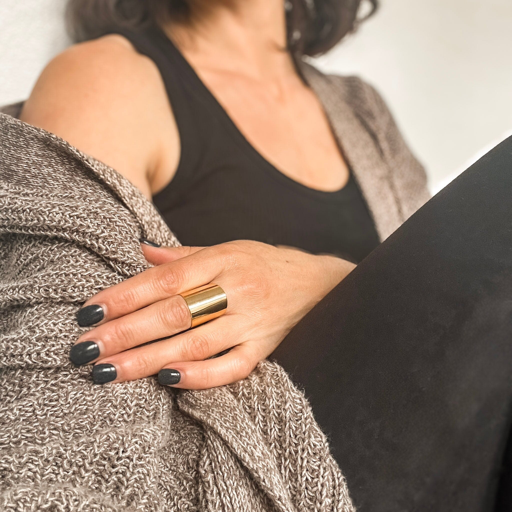 Gold Cigar Ring, Wide Band Gold Ring, Simple Gold Thick Ring, Chunky Ring, Statement Ring, Shield Ring, Silver Cigar Wide Ring