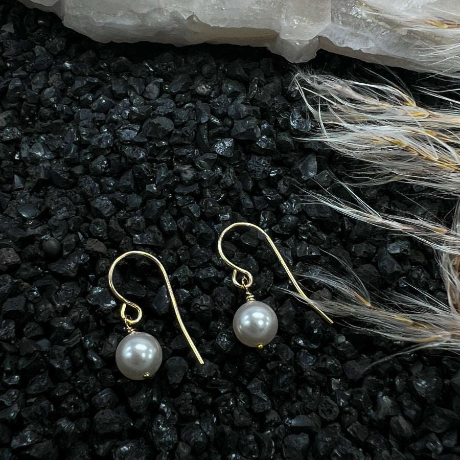 Gold Filled Pearl Drop Earring, Little Pearl Dangle, Single Small Pearl Jewelry, GF Bridesmaids Earrings Set