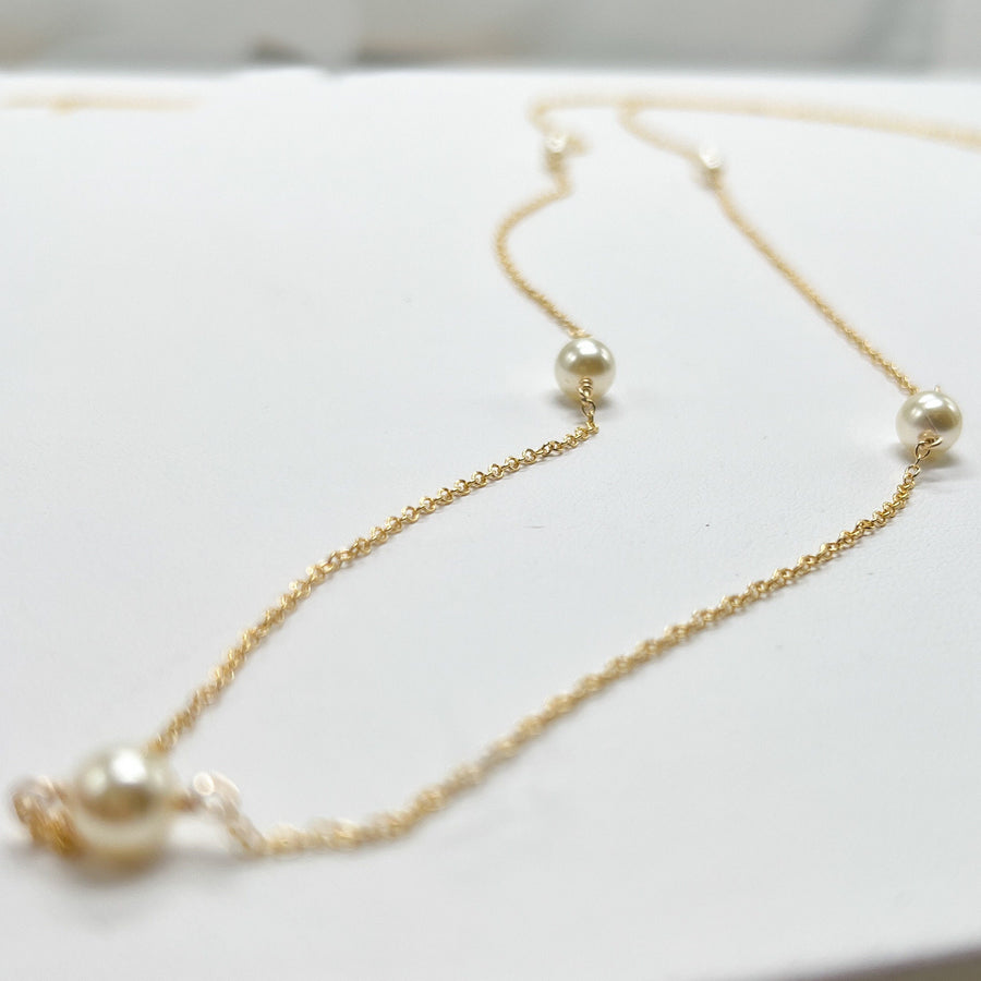 Long Pearl Necklace in Gold Filled or  Sterling Silver Necklace, Long Chain Necklace Layering, Bridesmaids Gift Necklace for Her