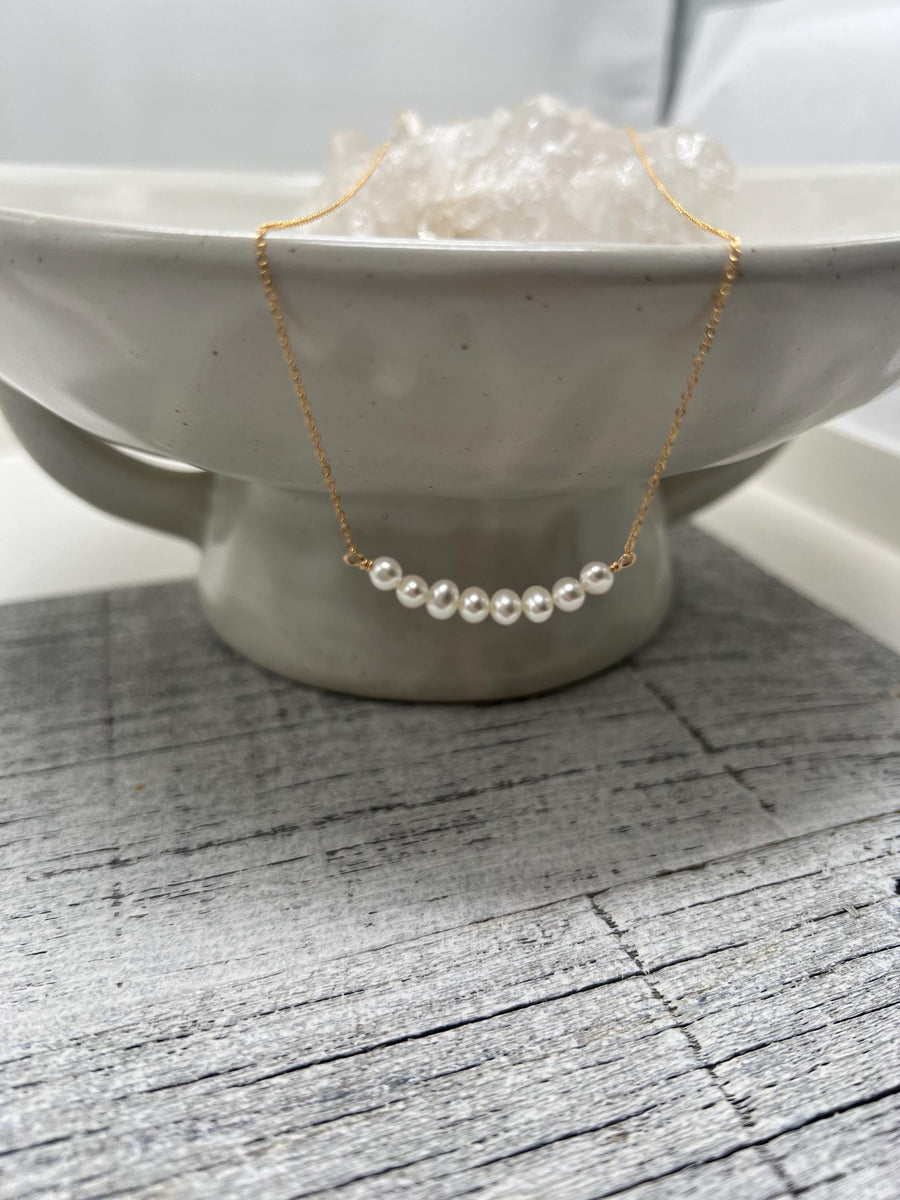 Elegant Real Pearl Bar Necklace in Gold Filled or Sterling Silver, GF Freshwater Pearl Necklace, Bridesmaids Gift, Graduation Gift