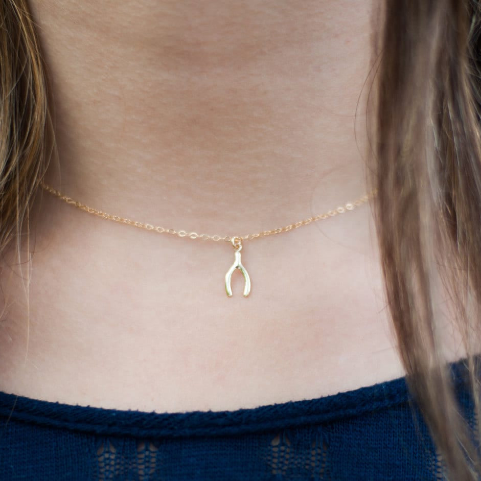 Tiny 14K Gold Filled Lucky Wishbone Necklace