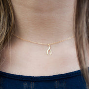 Tiny 14K Gold Wishbone Necklace, Good Luck Charm, Lucky Make a Wish Bone Pendant, Dainty Necklace, Gold Filled, Everyday Layering Choker