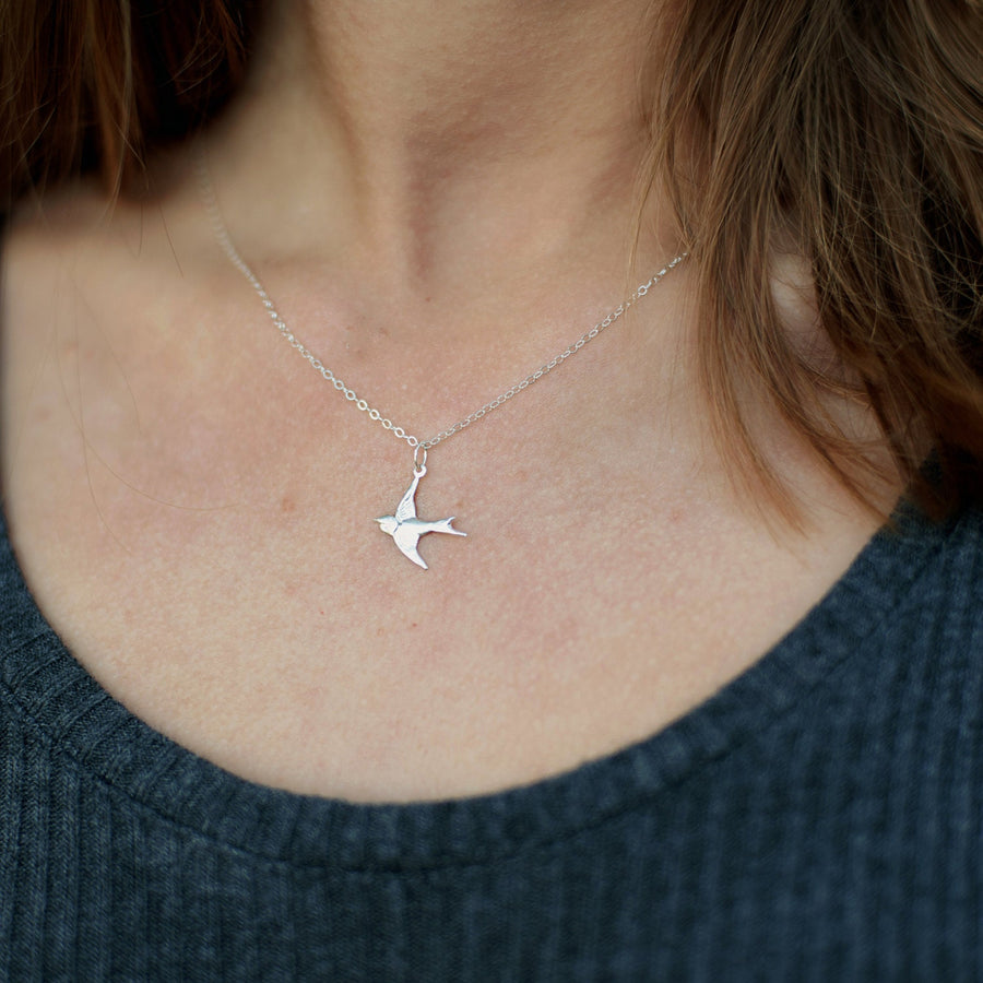 Solid Sterling, Tiny Silver Sparrow Necklace, Little Silver Bird, Little Dove, Flying Bird, Wing Charm Angel, Songbird, Miscarriage Gift