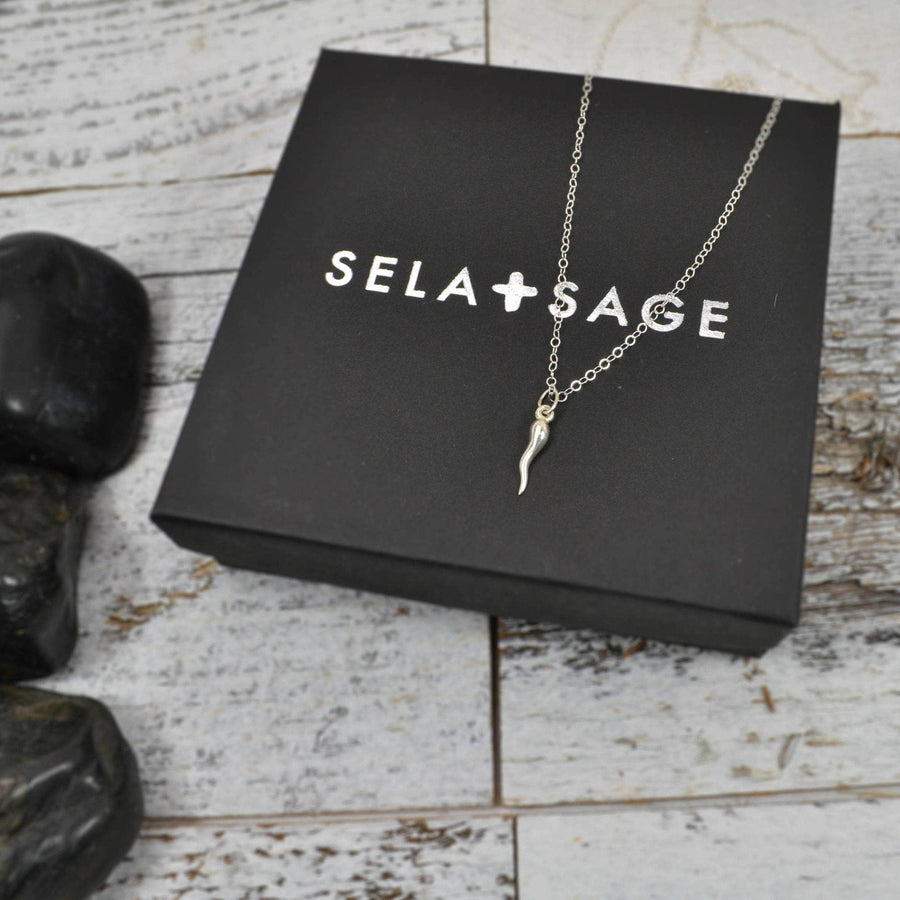 Italian Horn Necklace - Gold Filled or Sterling Silver - Sela+Sage - Pendant/Charm Necklace