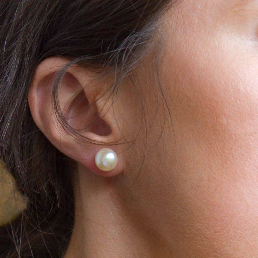 Large Freshwater Pearl Stud Earrings - GF or Sterling Silver - Sela+Sage - Stud/Post Earrings