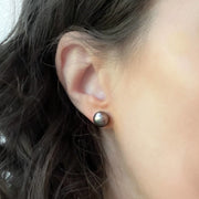 Large Real Pearl Studs, Black (10mm) - Sterling Silver - Sela+Sage - Stud/Post Earrings