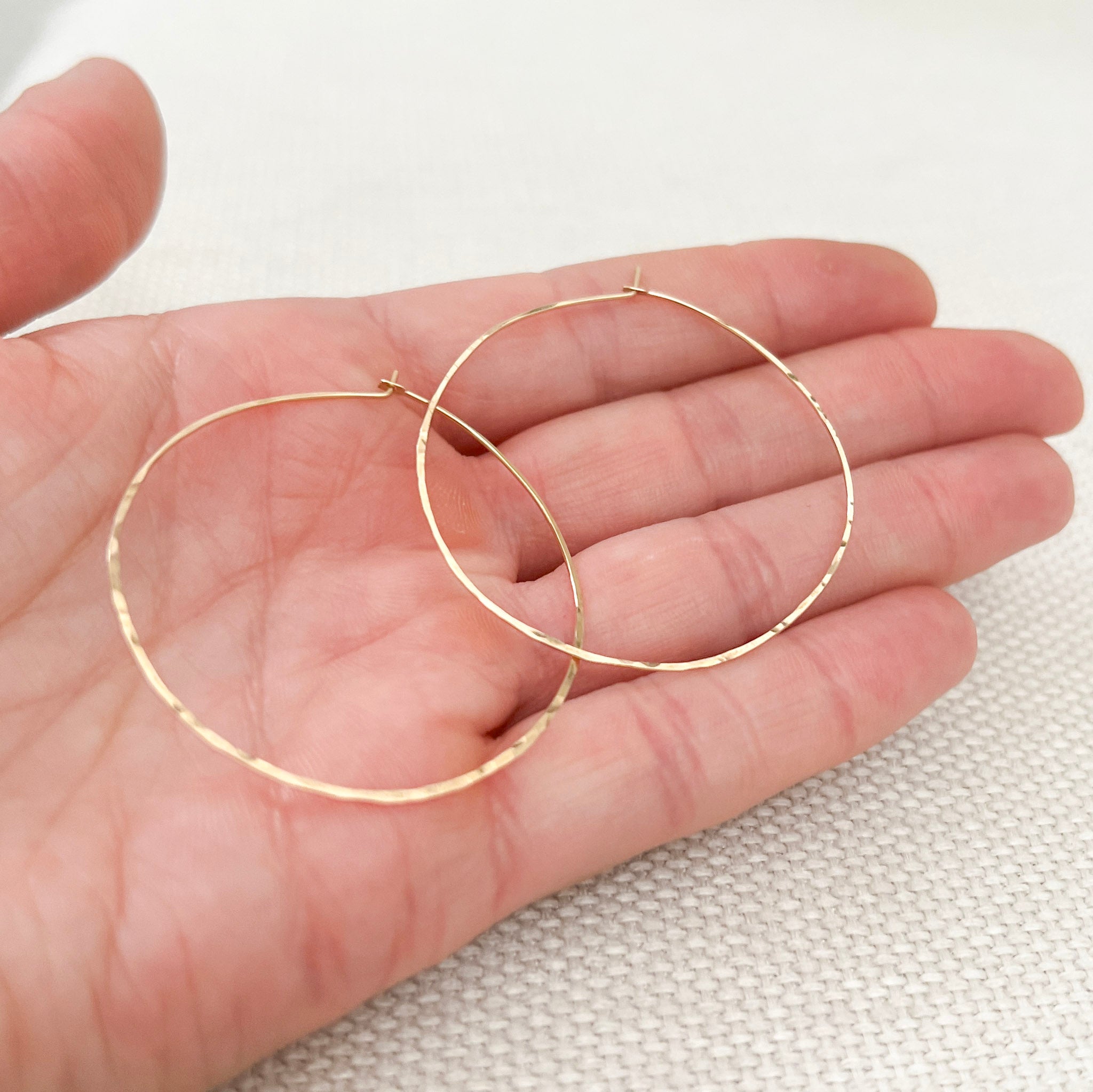 Large, Thin Hammered Hoop - Sterling Silver or Gold Filled - Sela+Sage - Hoop Earrings